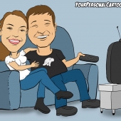 Caricature - Couple Watching TV
