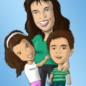 Family Caricature - Mother and Two Small Children
