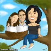 Family Caricature - Mother With Children Who Won\'t Leave The Nest