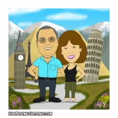 Family Caricature - Parents Travelling Around The World
