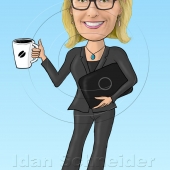 Caricature for Website - Business Woman Holding a Laptop and Cup of Coffee