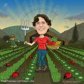 Business Caricature - Farmer in a Field, Sunset and Scarecrow