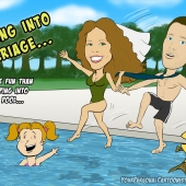 Wedding Caricature - Jumping Into Marriage (And Into The Pool)