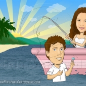 Wedding Caricature - Fishing on Tropical Island