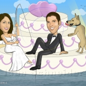 Wedding Caricature - Bride and Groom with Floating Wedding Cake