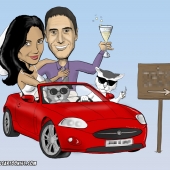 Wedding Caricature - Driving a Sports Car