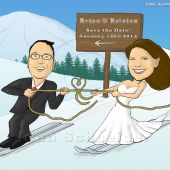 Wedding Caricature - Bride and Groom Skiing