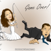 Wedding Caricature - Bride Catches Groom with Fishing Pole