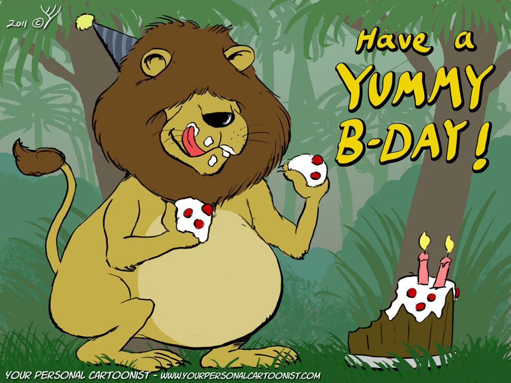 Lion Eating Birthday Cake - Birthday Clip Art