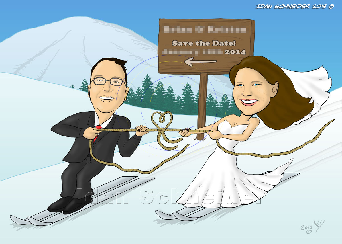 Bride and Groom Skiing - Funny Wedding Invitations